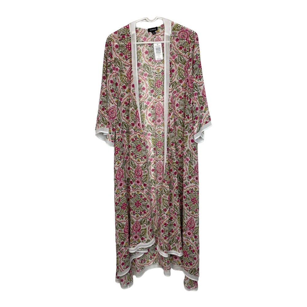 NWT TORRID Size 1/2 Ivory Pink Green Medallion Print Kimono Z9